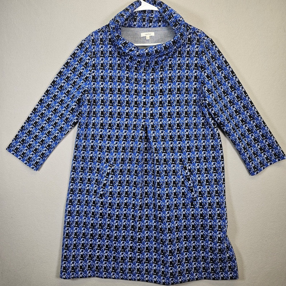 Tyler Boe Kim Women's XL Blue Black White Pattern Knit Dress with Pockets